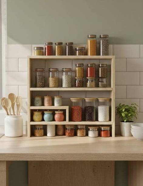 JCT AGRICO Containers Kitchen Rack Wood natural wooden wall mount/hanging kitchen rack/shelf/organizer/stand