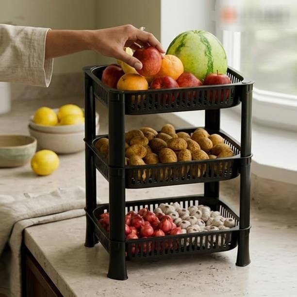 CMENTERPRISE Fruits/Vegetables Kitchen Rack Plastic 3-Layer Kitchen Storage Rack | Vegetable Stand and Fruit Basket | Space-Saving.