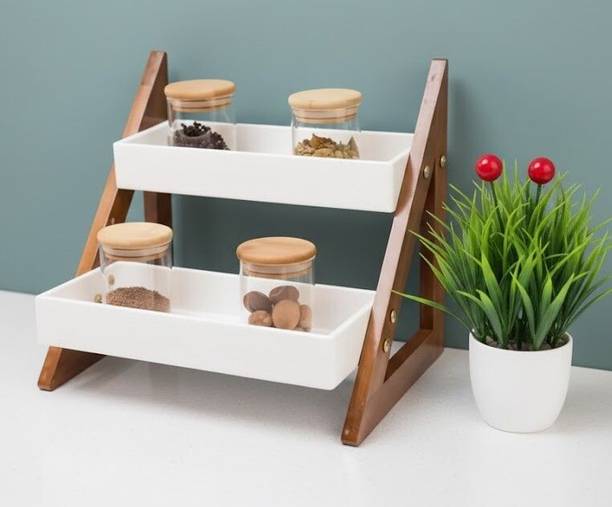 AmSal Containers Kitchen Rack Wood Wooden 2 tier Multi-...
