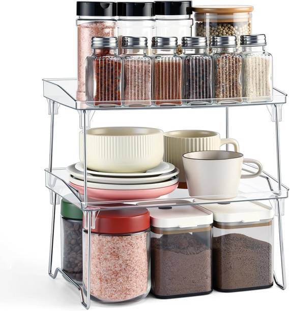 Zeinwap Containers Kitchen Rack Plastic Clear Acrylic Storage Shelves for Spice Rack, Countertop Organizers