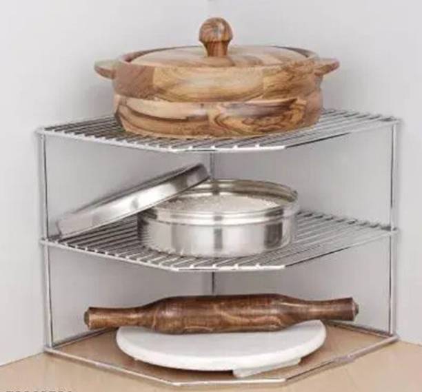 KULDEEP Utensil Kitchen Rack Steel Karthik Stainless Steel Multipurpose Kitchen Corner Shelf Rack Stand