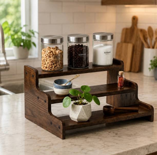 Mark Wood Containers Kitchen Rack Wood Kitchen Rack 3 Tier Wooden Masala Rack for Kitchen Wood