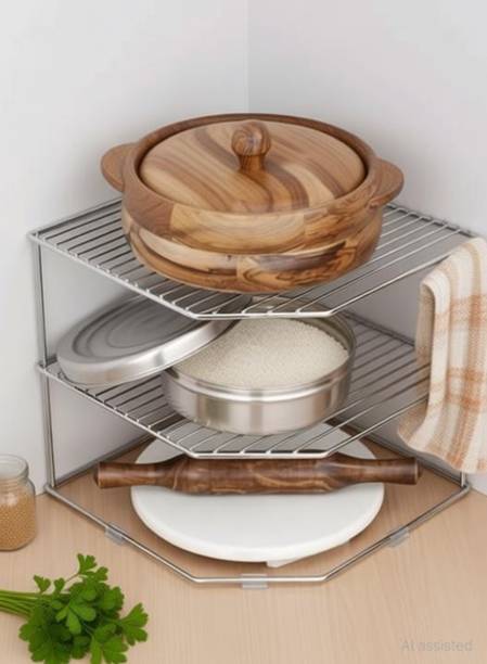 GESCHIR (THINK SMART & CREATIVE) Containers Kitchen Rack Steel Utensil Kitchen Rack Stainless Steel 2 -Tier Kitchen Corner Rack