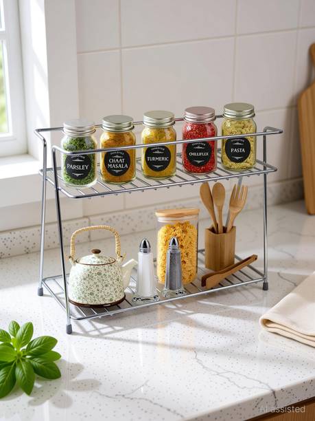 GESCHIR (THINK SMART & CREATIVE) Containers Kitchen Rack Steel Utensil Kitchen Rack Stainless Steel 2 -Tier Kitchen Corner Rack