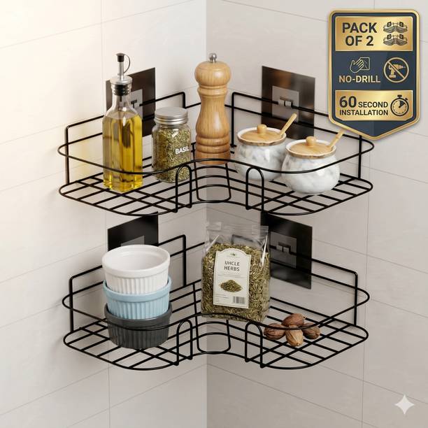 Almora Cutlery Kitchen Rack Iron Kitchen Corner Shelf / Cutlery Self Adhesive Wall Mount Storage Organizer Rack