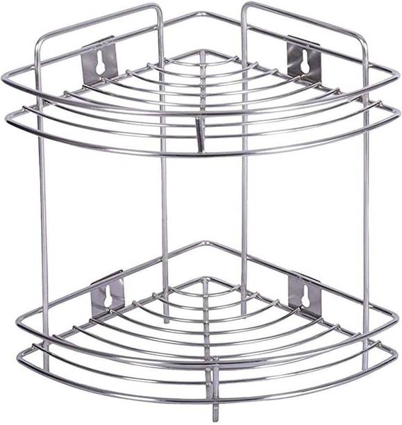 JAISIYARAM Containers Kitchen Rack Steel Stainless Steel 2 Tier Corner Shelf Rack for Bathroom and Kitchen Storage