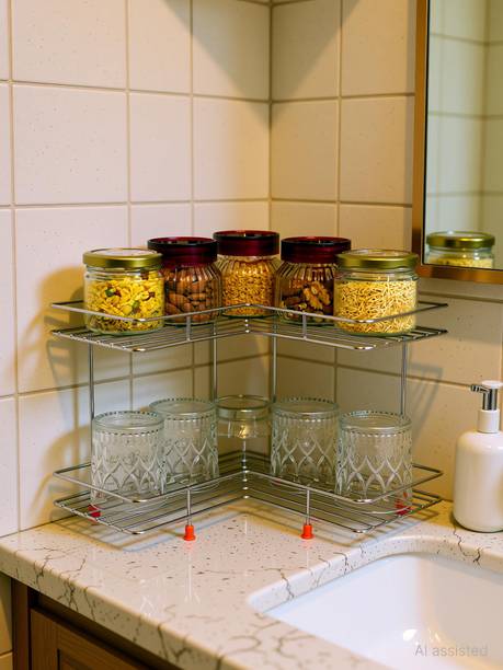 DIBBLY Utensil Kitchen Rack Steel Kitchen Rack Steel 2 Tier L-Corner Stand for Kitchen & bathroom, Wall mount