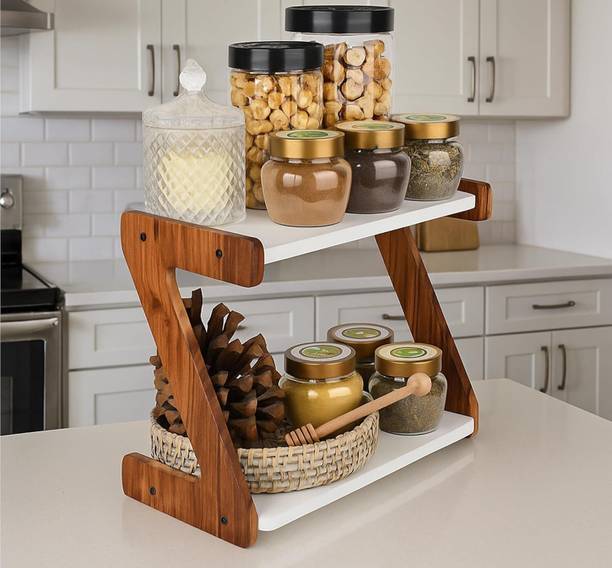 OIKIA DECOR Containers Kitchen Rack Wood 2 Tier Rustic ...
