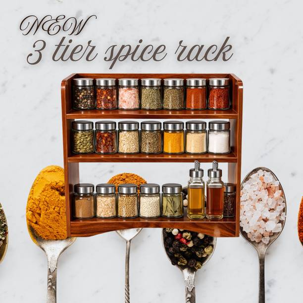 Home Makeover Group Containers Kitchen Rack Wood Premium Wooden Spice Rack 3-Tier