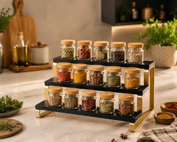 Woodvilla Utensil Kitchen Rack Wood 3 Tier Spice Rack Organize