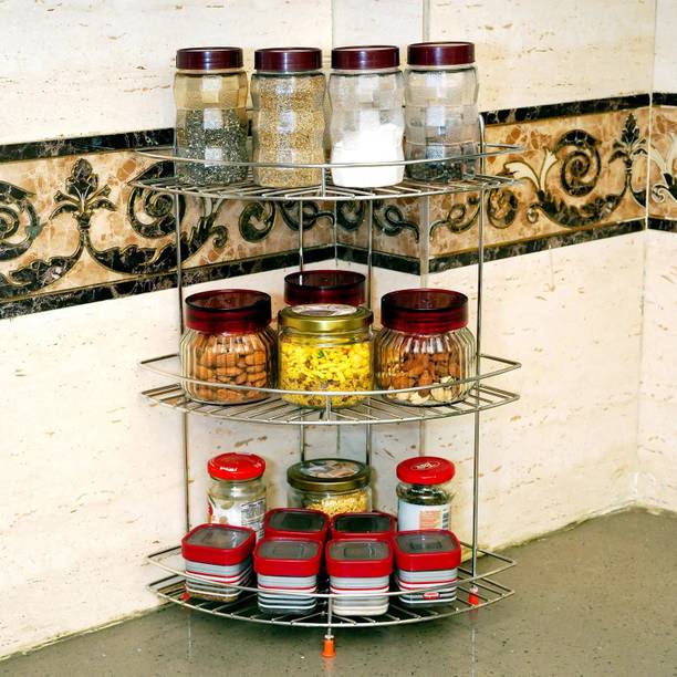 DIBBLY Utensil Kitchen Rack Steel 3-Tier Multipurpose steel Utensil kitchen rack,Corner rack for kitchen