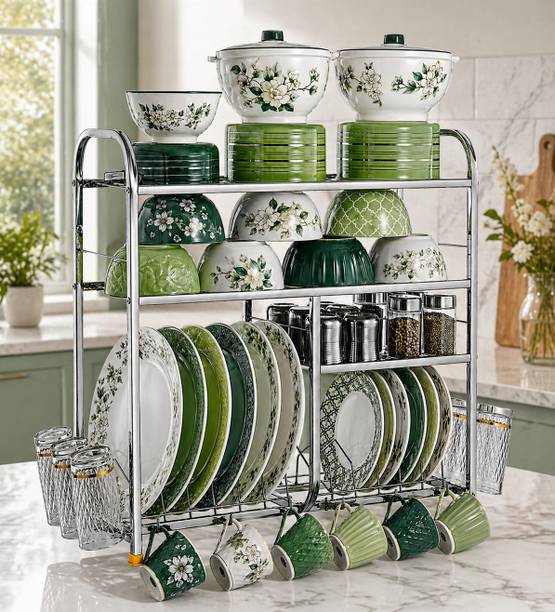 AVAIL Utensil Kitchen Rack Steel 4 Shelves Dish Rack | 24 x 24 Inch | Steel Kitchen Stand | Steel Storage Rack |