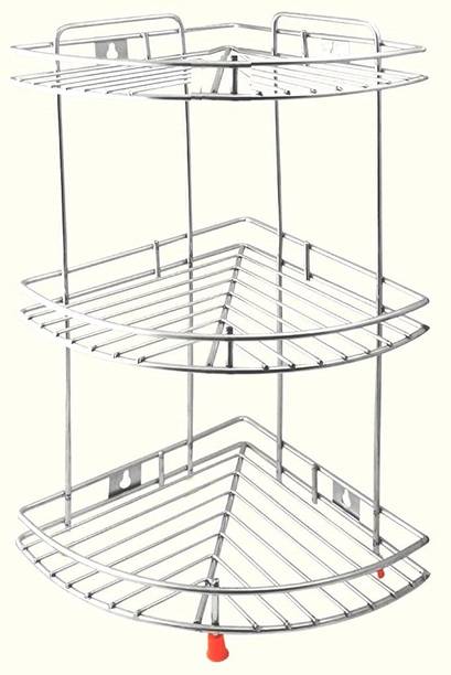 IRONTECH Utensil Kitchen Rack Steel Stainless Steel (3-Tier)Corner Stand, Small - Single, 9x9 inch (Multipurpose Storage Rack/Shelf - Kitchen, Bathroom Stainless Steel Wall Shelf