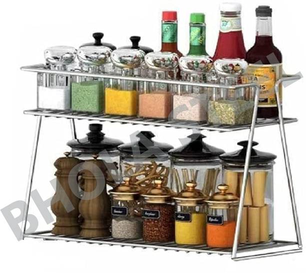 BHOLA STEEL Utensil Kitchen Rack Steel 2-Shelves Organizer for Utensils Dishes Plates Multipurpose Storage Holder Stand