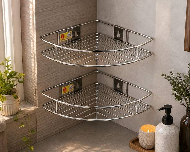 GHEEVITA Can Kitchen Rack Steel Bathroom Corner Rack Shower Storage Shelf Pack Of 2
