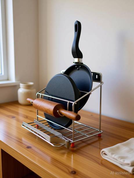 kitchenKing Utensil Kitchen Rack Steel Stainless Steel 4 in 1 Chakla/Belan/Tawa/Chimta Stand