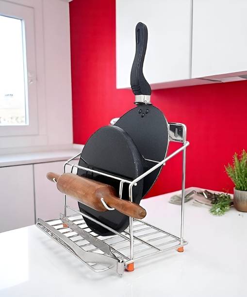 kitchenKing Utensil Kitchen Rack Steel Stainless Steel 4 in 1 Chakla/Belan/Tawa/Chimta Stand