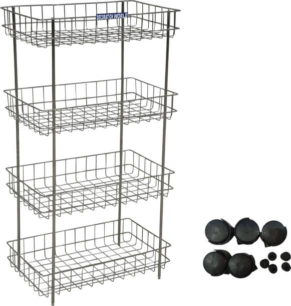 Premsakhi Fruits/Vegetables Kitchen Rack Plastic Fruits Vegetables Kitchen Rack Steel Stainless Steel Backet Trolley