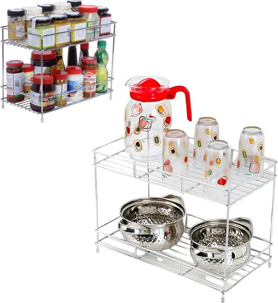 Shelfmart Utensil Kitchen Rack Steel Space-Saving 2-Tier Kitchen Rack | Stainless Steel Organizer