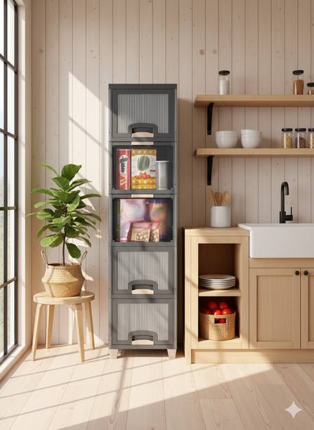 MAXTID Containers Kitchen Rack Plastic Plastic Grey 5 Layer Cabinet Ideal for Kitchen Organization