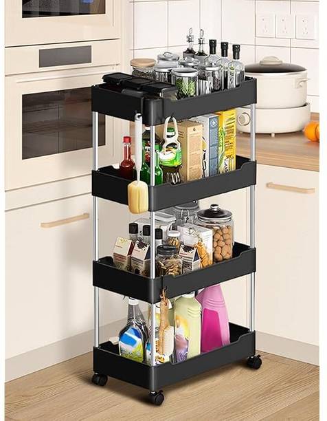 म्गेंटरप्राइज 4 Layer Portable Modern Trolly Plastic Fruit & Vegetable Basket रसोई रैक