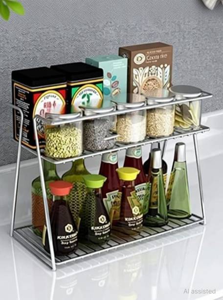 ZOMMPLUSS Utensil Kitchen Rack Iron 2-Tier Kitchen Organizer for Spices & Condiments – Space-Saving Masala Stand
