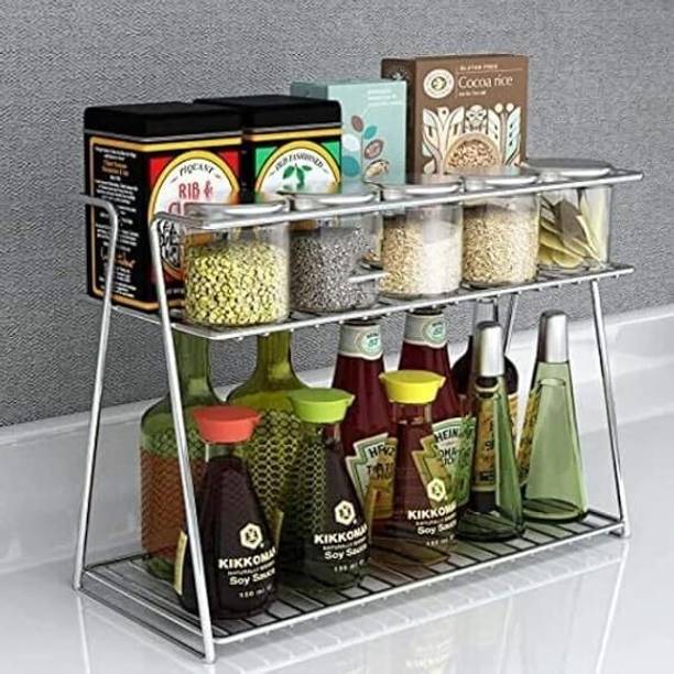ZOMPLUS Utensil Kitchen Rack Iron 2-Tier Kitchen Organizer for Spices & Condiments – Space-Saving Masala Stand