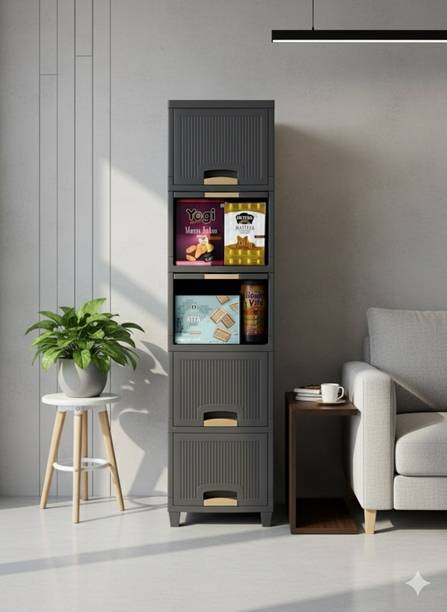 MAXTID Containers Kitchen Rack Plastic All In One Command Centre 5 Layer Grey Organizer For Every Room