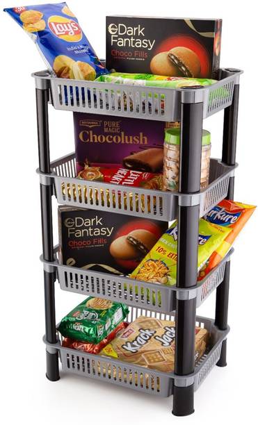 Character Fruits/Vegetables Kitchen Rack Plastic Premium Plastic 4 Steps Kitchen Stand Basket for Office Use,Onion, Potato,Sabaji