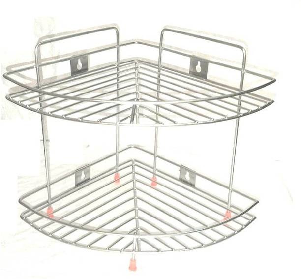 IRONTECH Containers Kitchen Rack Steel Stainless Steel 2 Tier L-Corner Stand for Kitchen and Bathroom, Storage