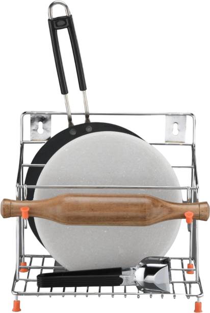 Shelfmart Utensil Kitchen Rack Steel Chakla Belan Stand Stainless Steel | Multipurpose Rolling Pin Holder for Kitchen
