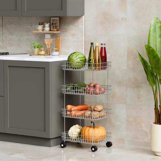 Flipkart SmartBuy 4 Tier Metal Wire Kitchen Organizer with Wheels Vegetable Fruit Storage Rack Iron Kitchen Trolley