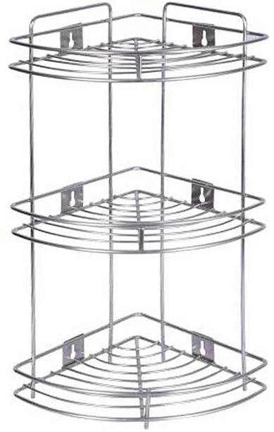 Spacekeeper Utensil Kitchen Rack Steel Stainless Steel 3 Tier Multipurpose Storage Organizer, Corner Stand