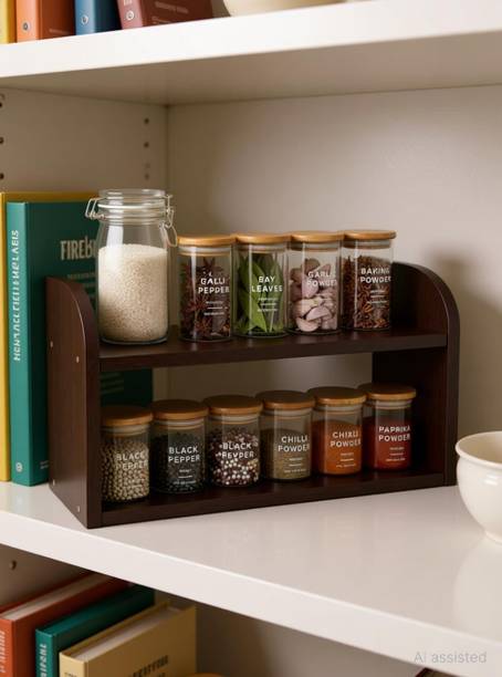 Firebees Containers Kitchen Rack Wood Masala Stand for Kitchen Corner | Wooden Rack for Kitchen