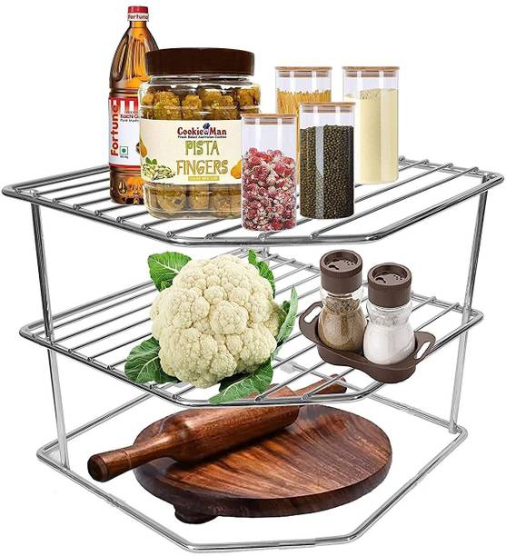 HOME SHIN PLUS Utensil Kitchen Rack Steel Stainless Steel Chakla Belan Corner Kitchen Rack/Utensil Holder/Corner Shelf
