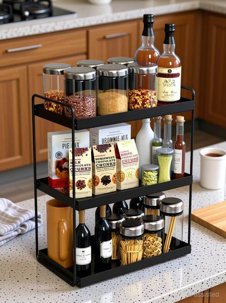 ELV Utensil Kitchen Rack Iron Kitchen Rack 3 Shelves Organizer Rack Multipurpose Holder Stand