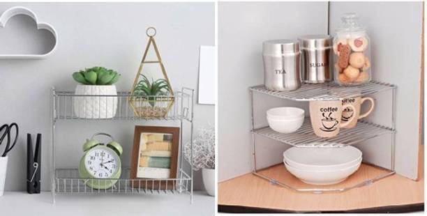 Samayra Containers Kitchen Rack Steel Presents a combo pack of durable stainless steel corner rack + storage