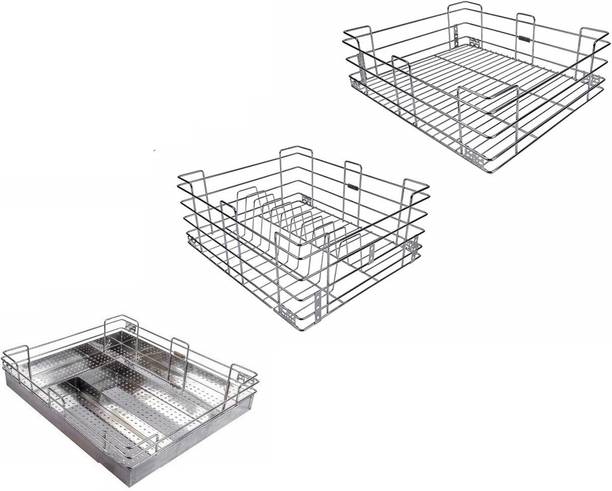 Sanjari Utensil Kitchen Rack Steel Stainless Steel Modular Kitchen Basket Size (Set of 3) (15*20 INCH)