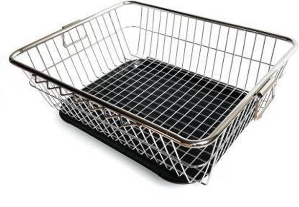 Smartslide Dish Drainer Kitchen Rack Steel Dish Drainer With Black Drip Tray (43X56-cm) / Kitchen Drainer / Kitchen Sink