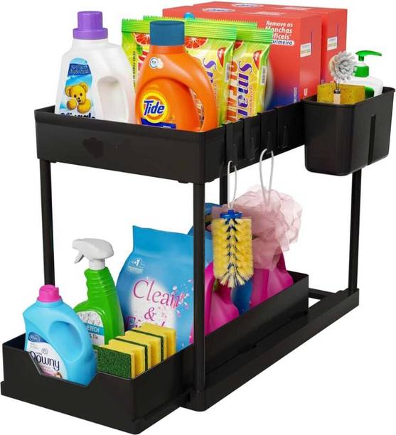 AMB Utensil Kitchen Rack Plastic Utensil Kitchen Rack Heavy Duty 2-Tier Pull-Out Under Sink Organizer