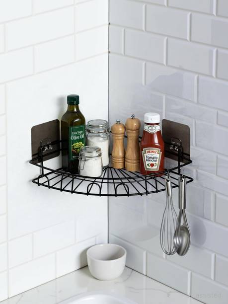 NEEVANTA Cutlery Kitchen Rack Iron Premium No-Drill Corner Kitchen Storage Rack, Bathroom Corner Shelves/Rack