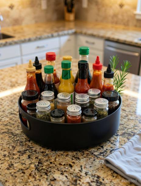 Charmpeak Containers Kitchen Rack Plastic 360° Rotating Kitchen Organizer Tray