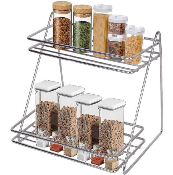 GESCHIR Utensil Kitchen Rack Steel Stainless Steel L Shape 2 Tier Multipurpose Storage Shelf Container Kitchen Rack