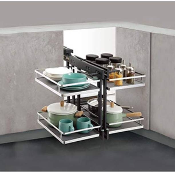 DBR Containers Kitchen Rack Steel Kitchen Universal Magic Corner Soft Closed, Metal (Silver) - 900 MM