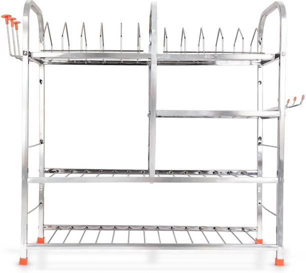 SVS Utensil Kitchen Rack Steel Heavy Duty Stainless Steel Kitchen Dish Rack with Multi Utility Storage Shelves