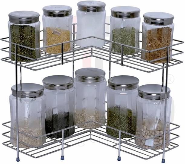 Toro Utensil Kitchen Rack Steel Stainless Steel Multipurpose L-Shape 2-Tier Kitchen Corner Rack