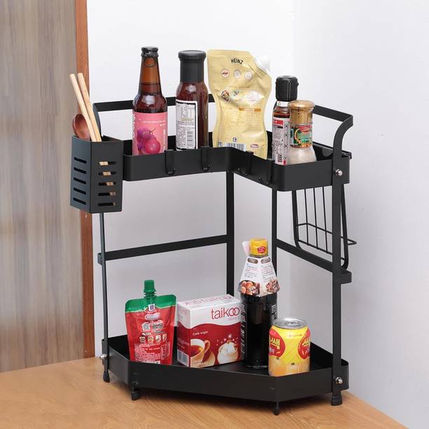 KUBER INDUSTRIES Containers Kitchen Rack Carbon Steel Corner Kitchen Rack|Spice Rack,Chopsticks Rest, Knife Holder (Black)