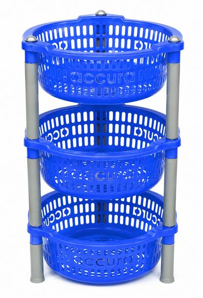 ACCURA Fruits/Vegetables Kitchen Rack Plastic 3 Tier Plastic Storage Basket Organizer Stand for Kitchen & Bathroom (Green)
