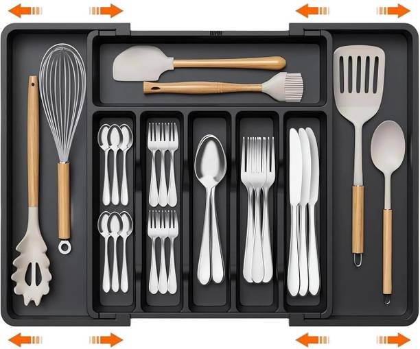 SIMESTICH Cutlery Kitchen Rack Plastic Expandable Plastic Kitchen Drawer Organizer Tray for Cutlery and Utensils