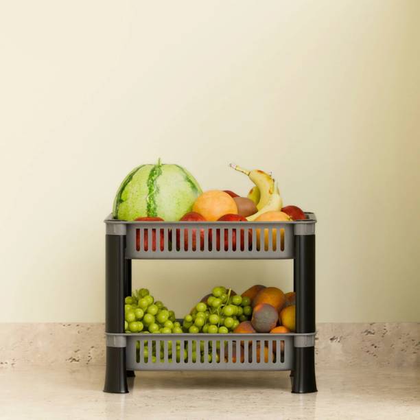 FOROLY Fruits/Vegetables Kitchen Rack Plastic 2-Tier Storage Basket, Stand, Rack, Storage Solution for Office and Kitchen